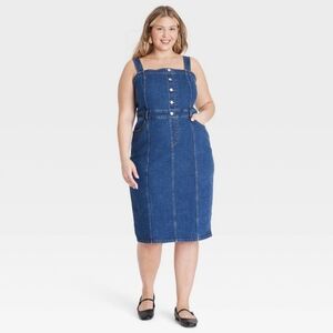 NWT Blue Denim Midi Dress Size 2X